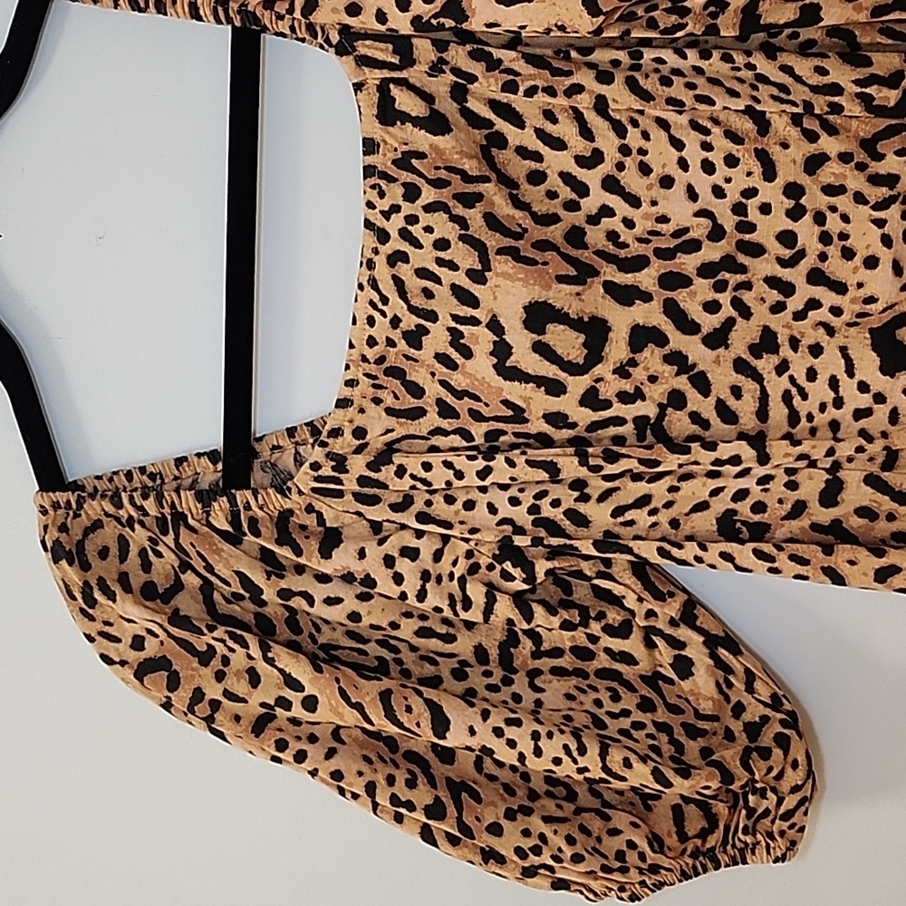 Billabong Women's Paradise Leopard Print Puff Sleeve Mini Dress Brown Size Med - Picture 9 of 16